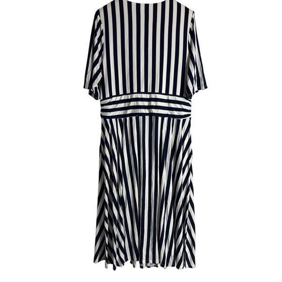 Boden Ponte Panelled French Navy Ivory Striped V-Neck Short Sleeve Tea Dress 20 - Picture 12 of 13